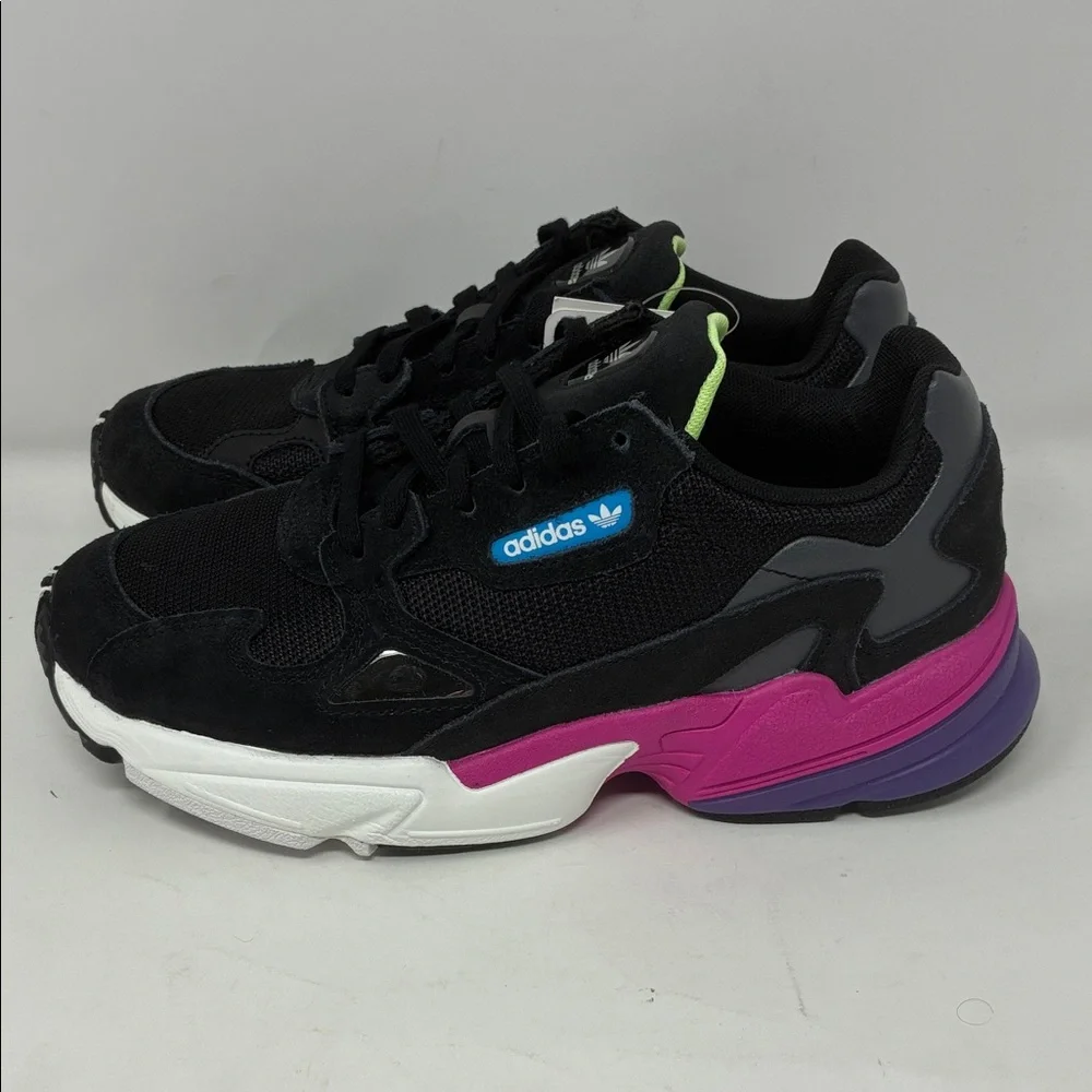 New - Adidas Originals Women's Falcon Running Shoe, Black/Black/Shock Pink - Picture 3 of 5